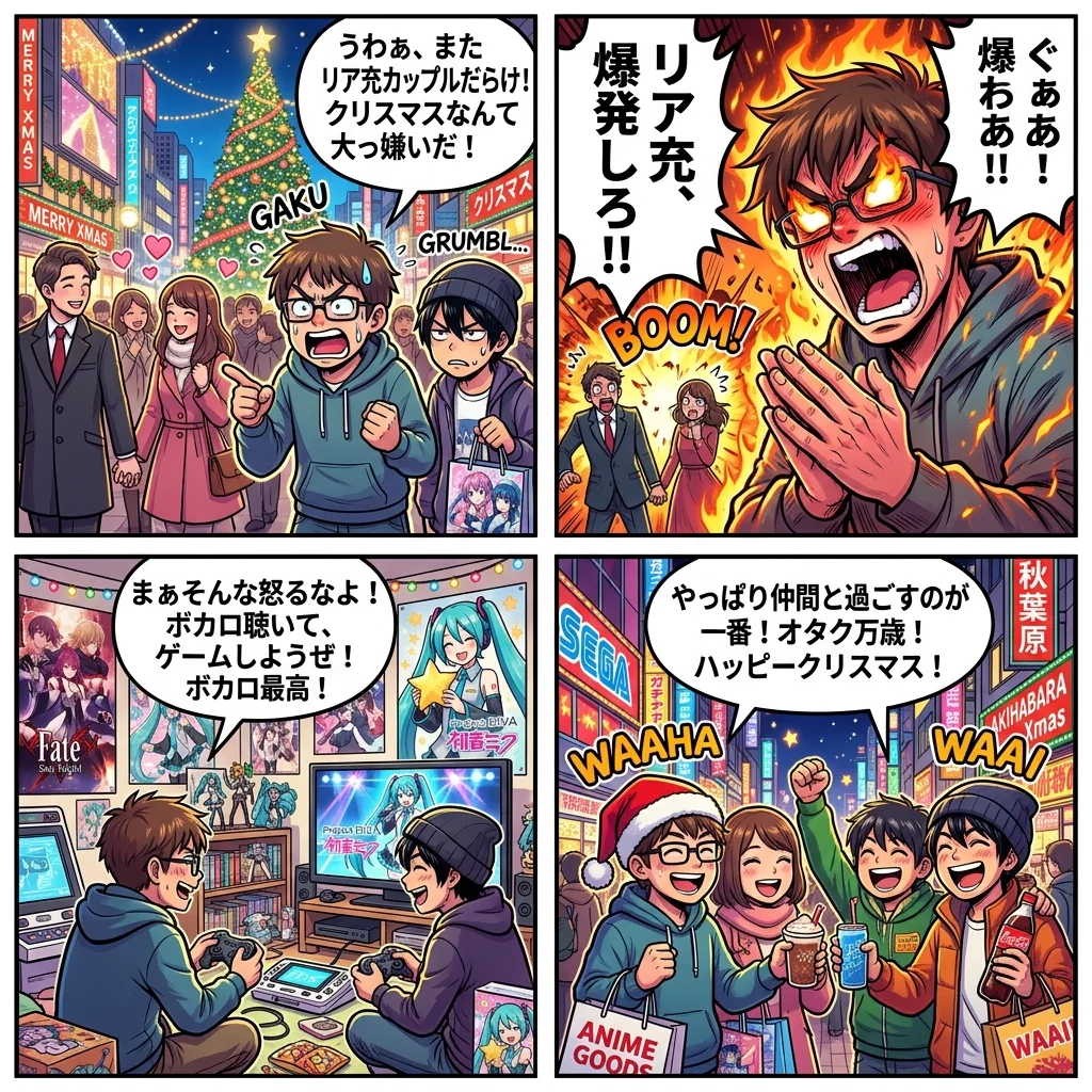 リア充爆発しろの意味と元ネタを解説する4コマ漫画