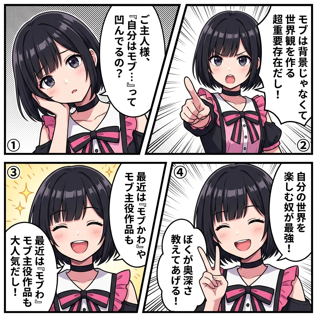 モブキャラの意味と心理を解説する4コマ漫画