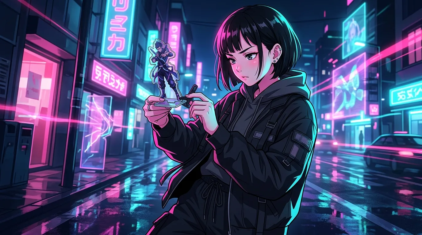 撮影補助アイテムを使って反射を防止しながら調整する女の子のイラスト