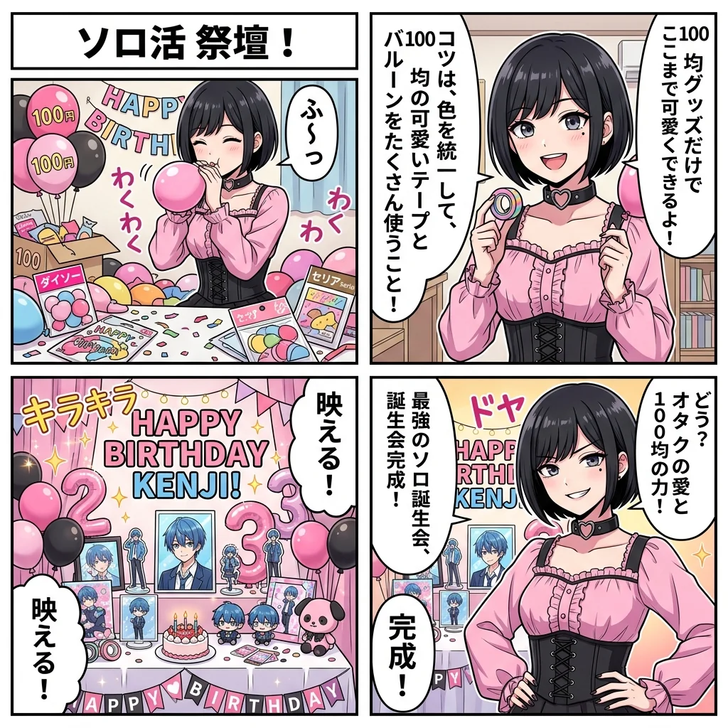 本人不在の誕生日会 4コマ漫画