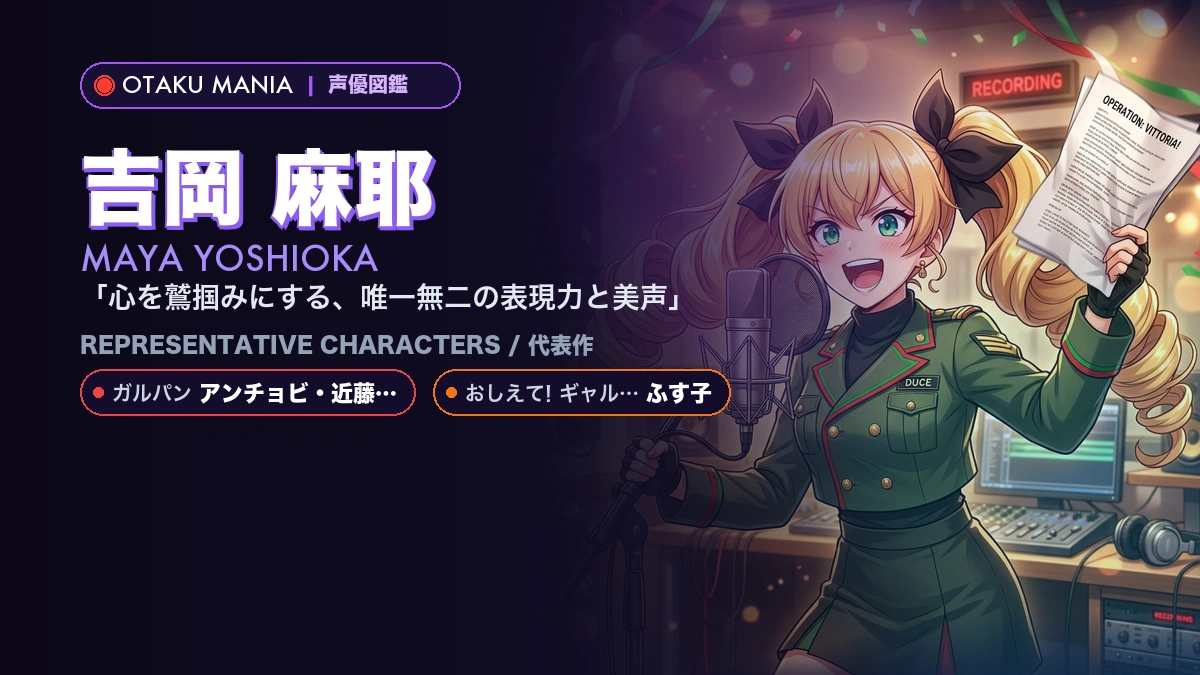 【吉岡麻耶】アンチョビ・近藤妙子や人気キャラ代表作！『ガルパン』