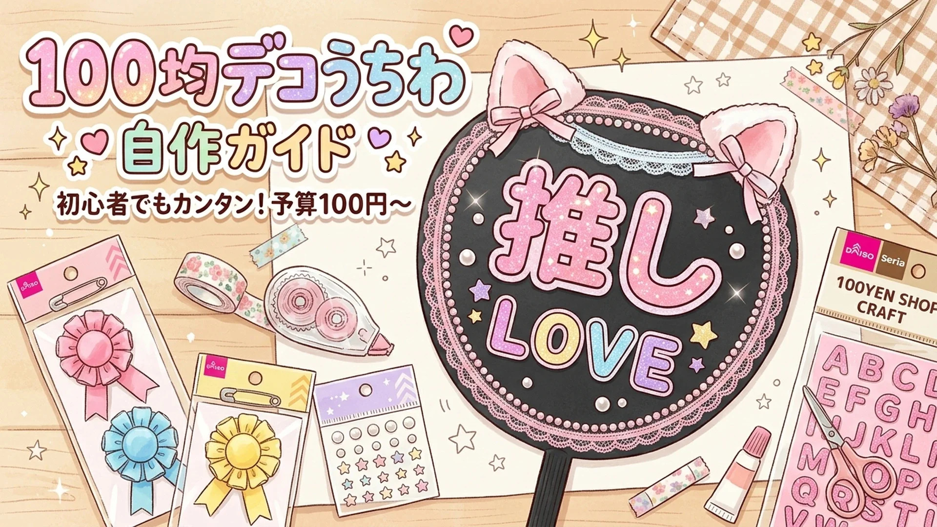 【100均デコうちわ】ダイソー・セリアで作る推しうちわ自作神グッズ＆手順