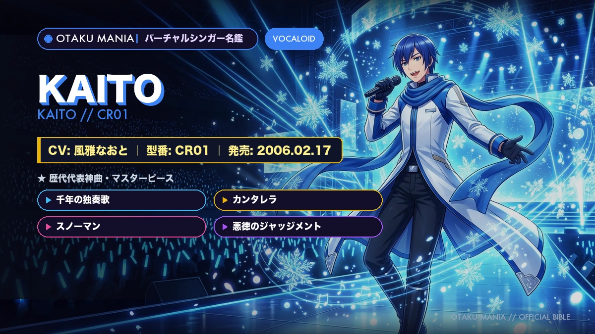 【KAITO】公式設定・年齢・声優(風雅なおと)と歴代神曲・アイス愛好大図鑑