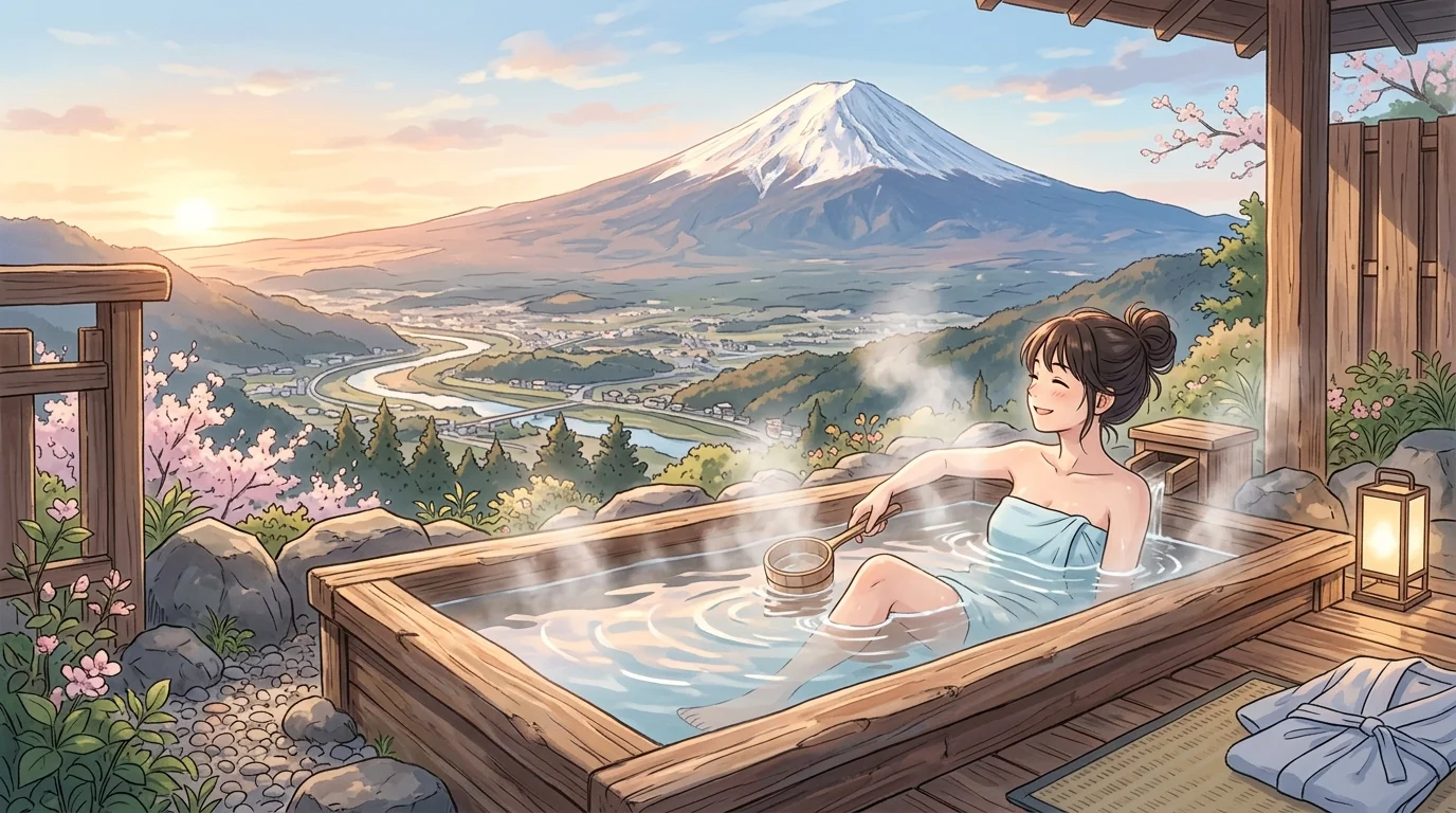 ゆるキャン温泉神回まとめ！ほったらかし温泉入浴と富士山絶景解説