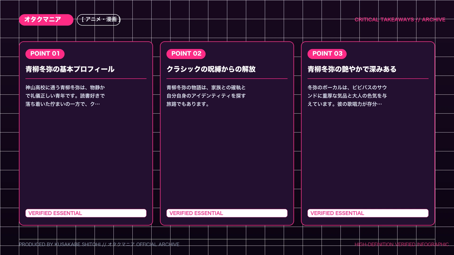 【プロセカ】青柳冬弥のプロフィール・声優(CV)と過去の葛藤・代表曲図鑑の重要ポイント図解まとめ