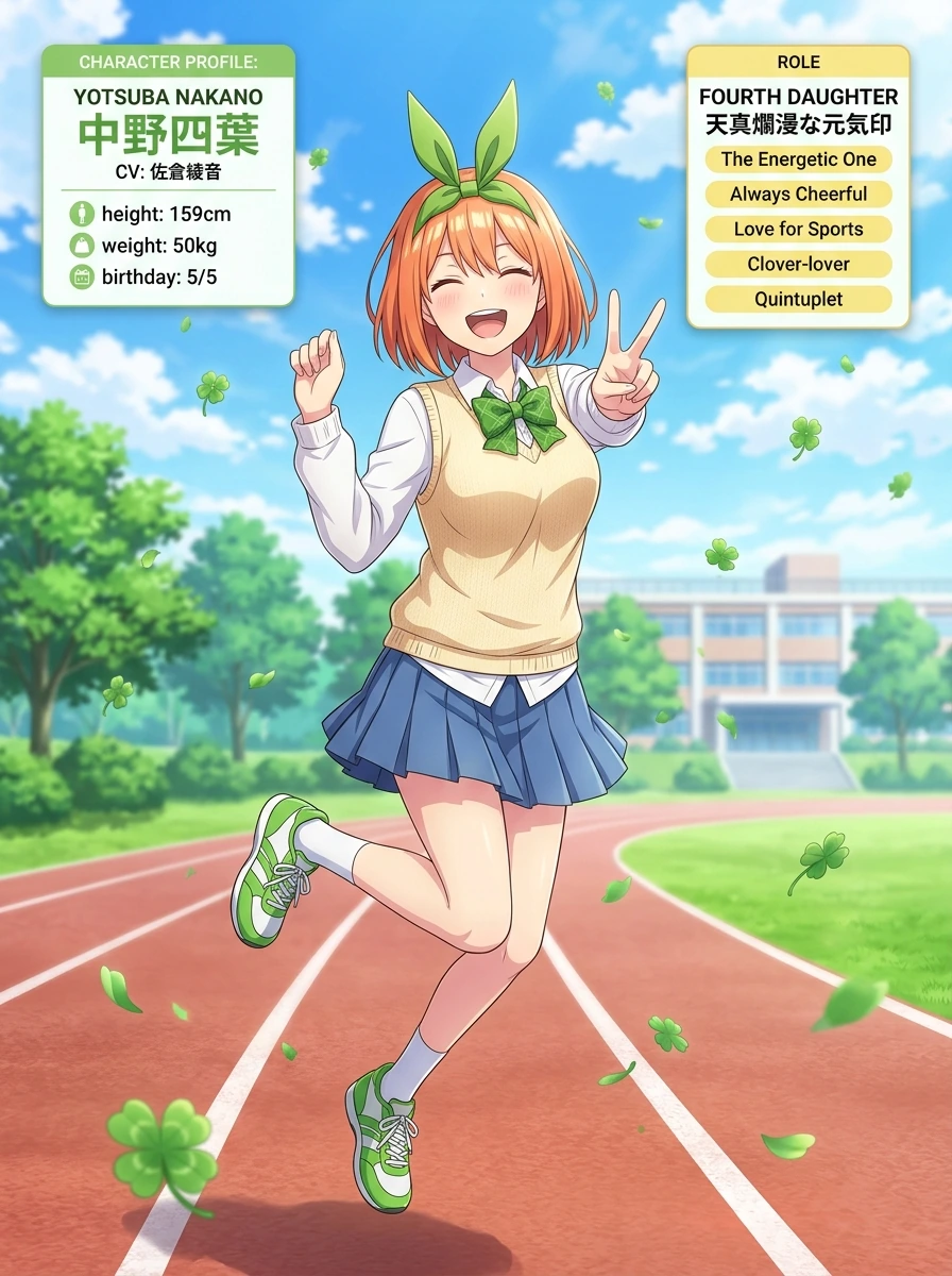 【五等分の花嫁】中野四葉のプロフィール・元気印の笑顔・担当声優まとめ図解