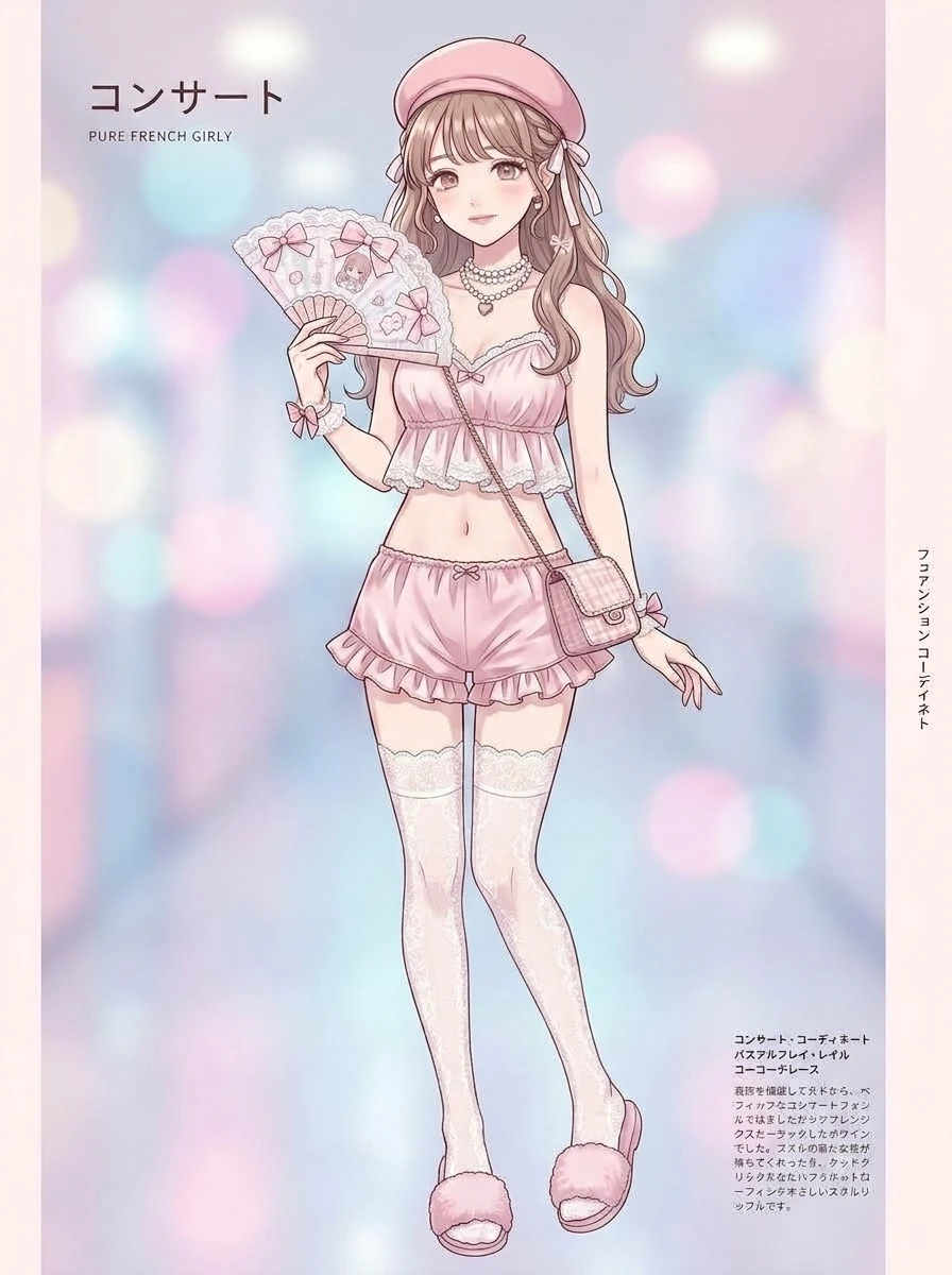 夜の遠征ホテル・ルームウェア（サテンキャミソール＆フリルショートパンツ）