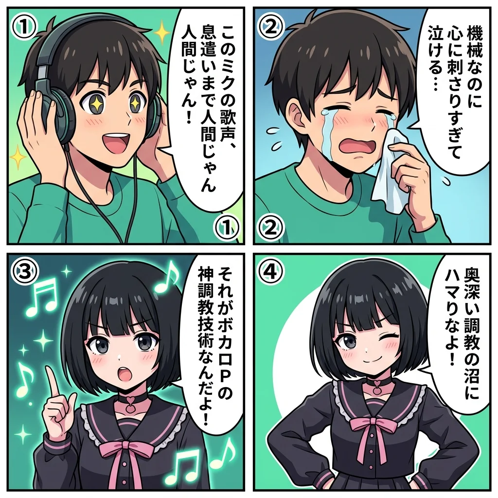 初音ミクの調教（調声）の意味と神調教P4コマ漫画