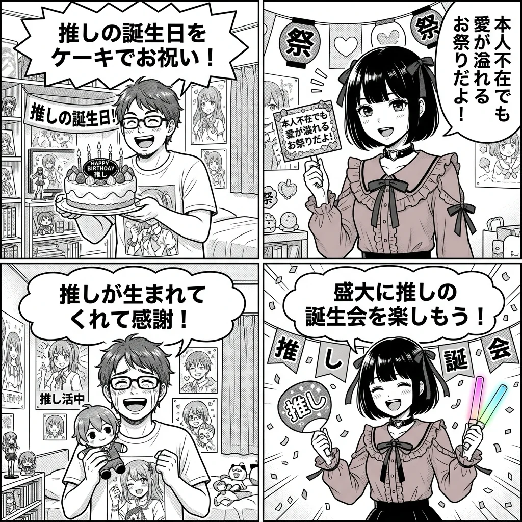 本人不在の誕生日会 4コマ漫画