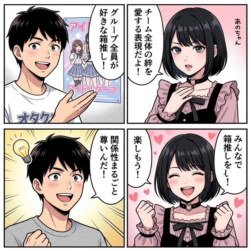 箱推し 意味 単推し 違い 4コマ漫画