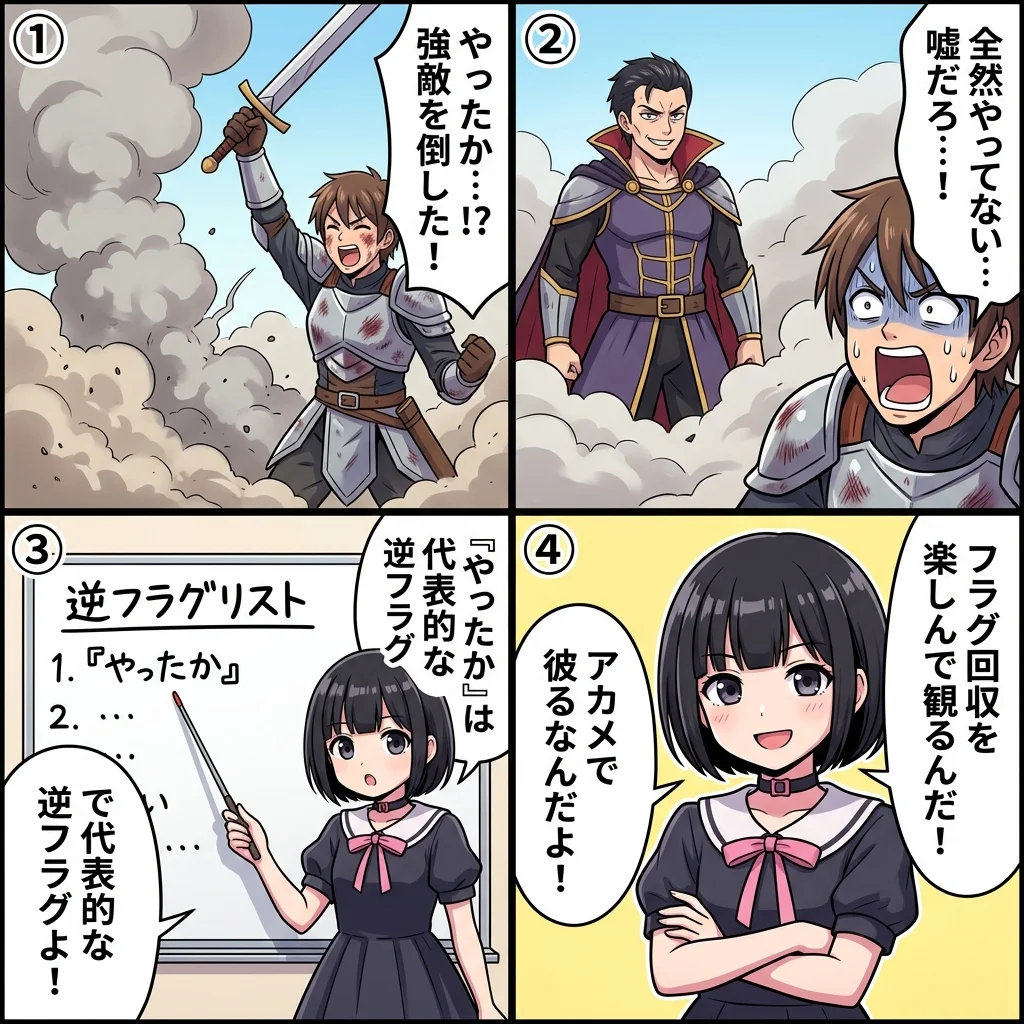 死亡フラグの代表的一覧・やったか逆フラグ4コマ漫画