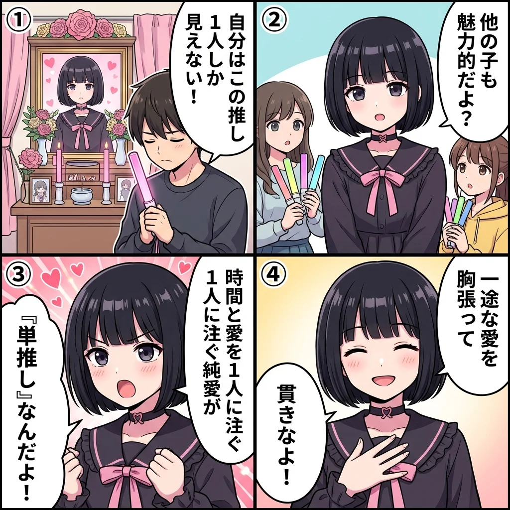 単推しの意味を再定義！一途な愛のメリット4コマ漫画