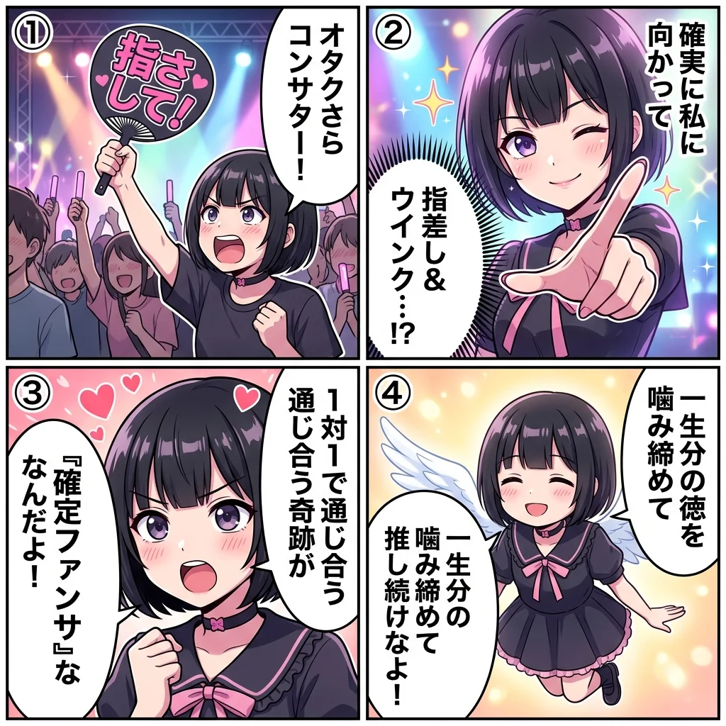 アイドルと繋がる奇跡の瞬間！確定ファンサとは4コマ漫画