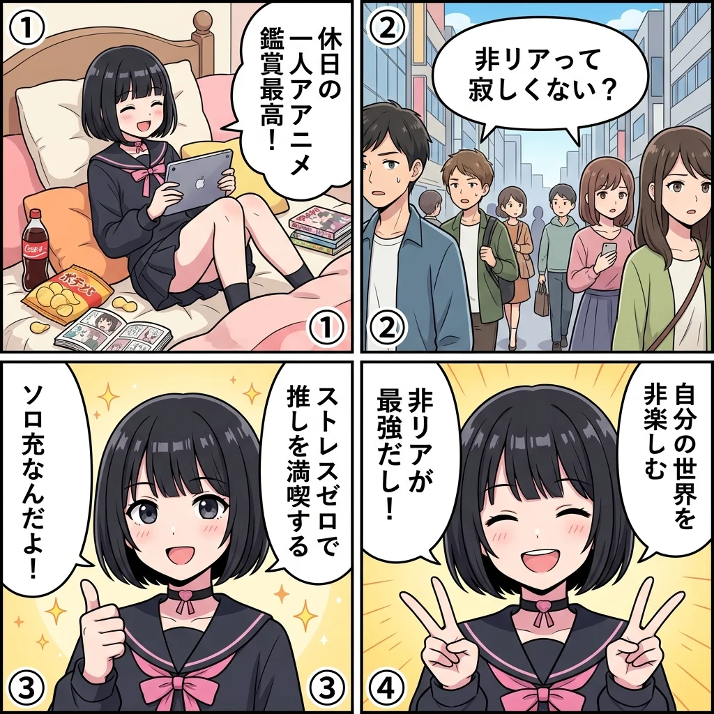 非リアの意味や陰キャ・ぼっち・ソロ充との違い4コマ漫画