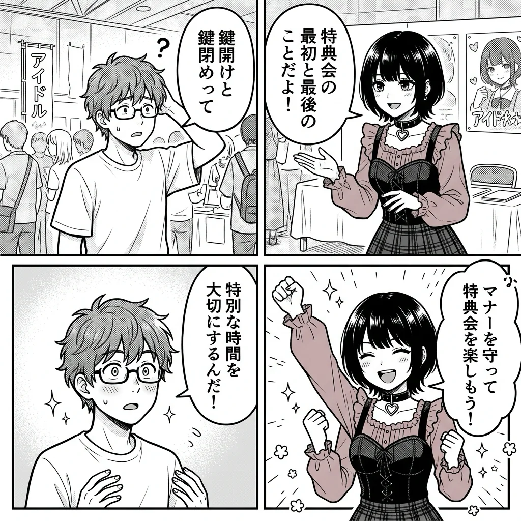 メン地下 鍵開け 鍵閉め 4コマ漫画