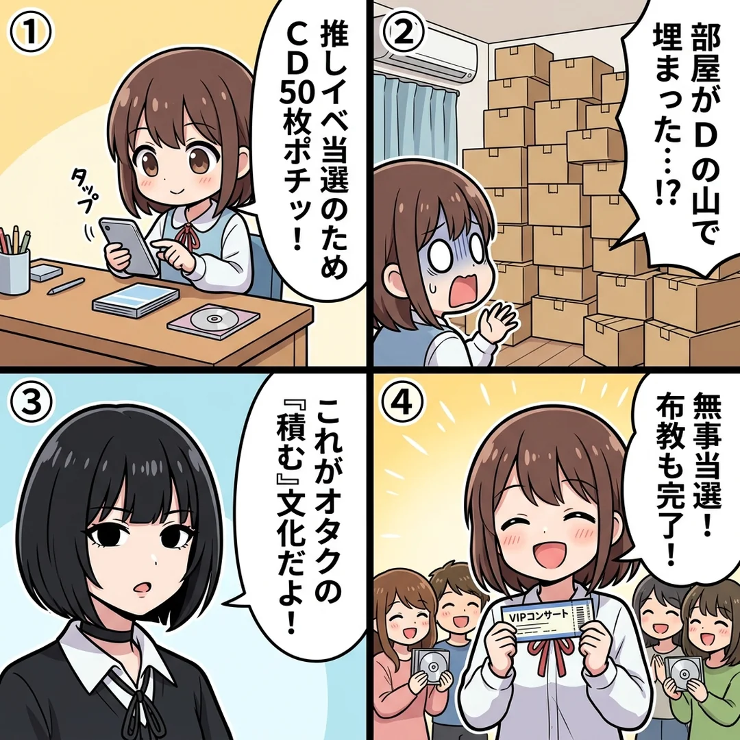 積むの意味と元ネタ・大量購入の心理4コマ漫画