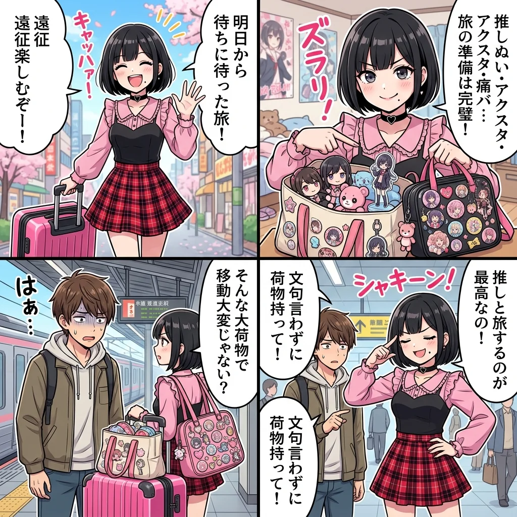 【4コマ漫画】推し旅の罠！大荷物と遠征の楽しみ方