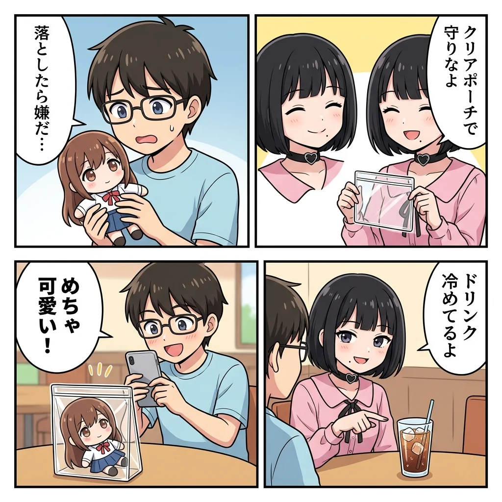 【4コマ漫画】推しぬいとお出かけ！保護ポーチとぬい撮りの罠